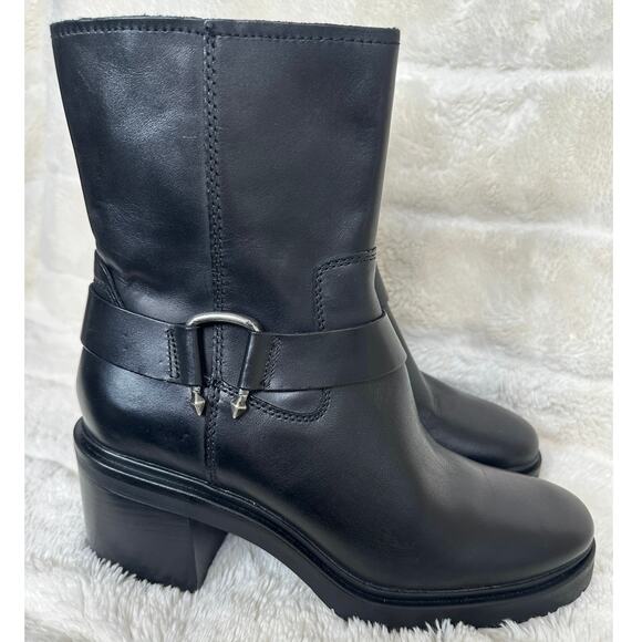 Dolce Vita Camros 8.5 Moto Mid Calf Black Leather Block Heel combat lug sole - Picture 2 of 6